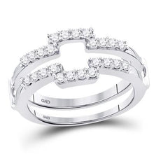 Load image into Gallery viewer, 14K WHITE GOLD DIAMOND SQUARE WRAP RING GUARD ENHANCER WEDDING BAND 1/2 CTTW